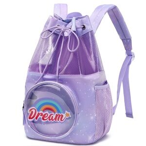 Mygreen Drawstring Backpack for Kids Swim Dance Gymnastics Purple Rainbow